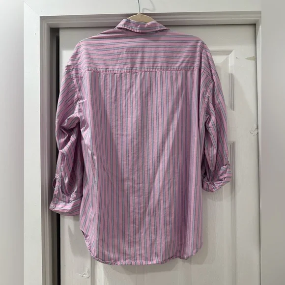 Zara Striped Poplin Shirt – Pink | Size M - Picture 3 of 4